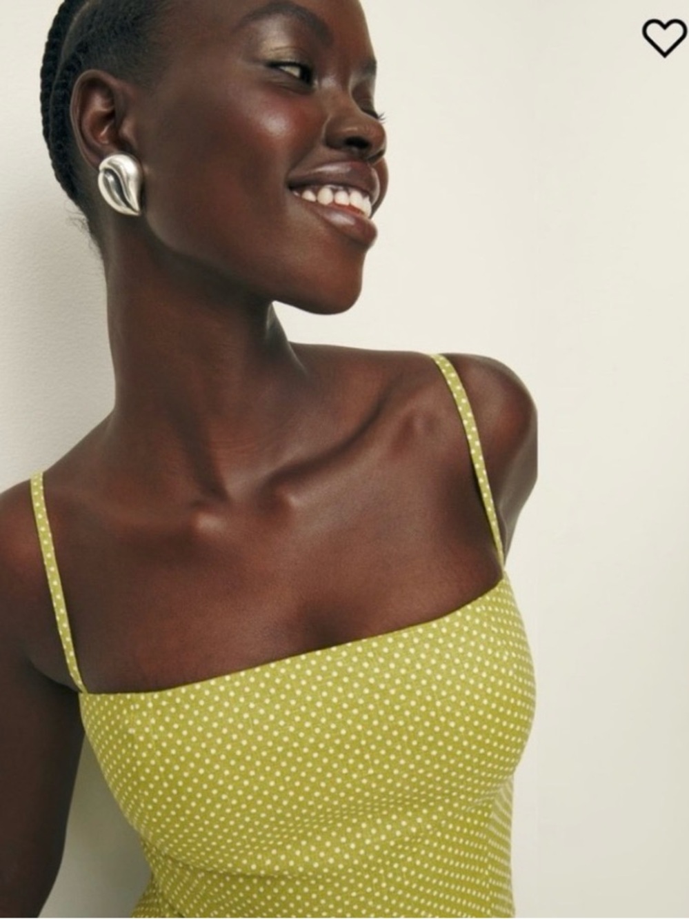 Reformation Overland Linen Green Polka Dot Camisole Tank Top